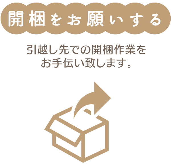 「開梱をお願いする」引越し先での開梱作業を
お手伝い致します。